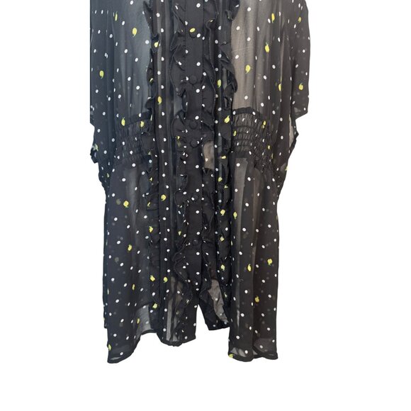 2/$30Torrid Plus Size 5 Black Sheer Polka Dot Yellow Black Tunic Top Ruffles - Picture 10 of 16